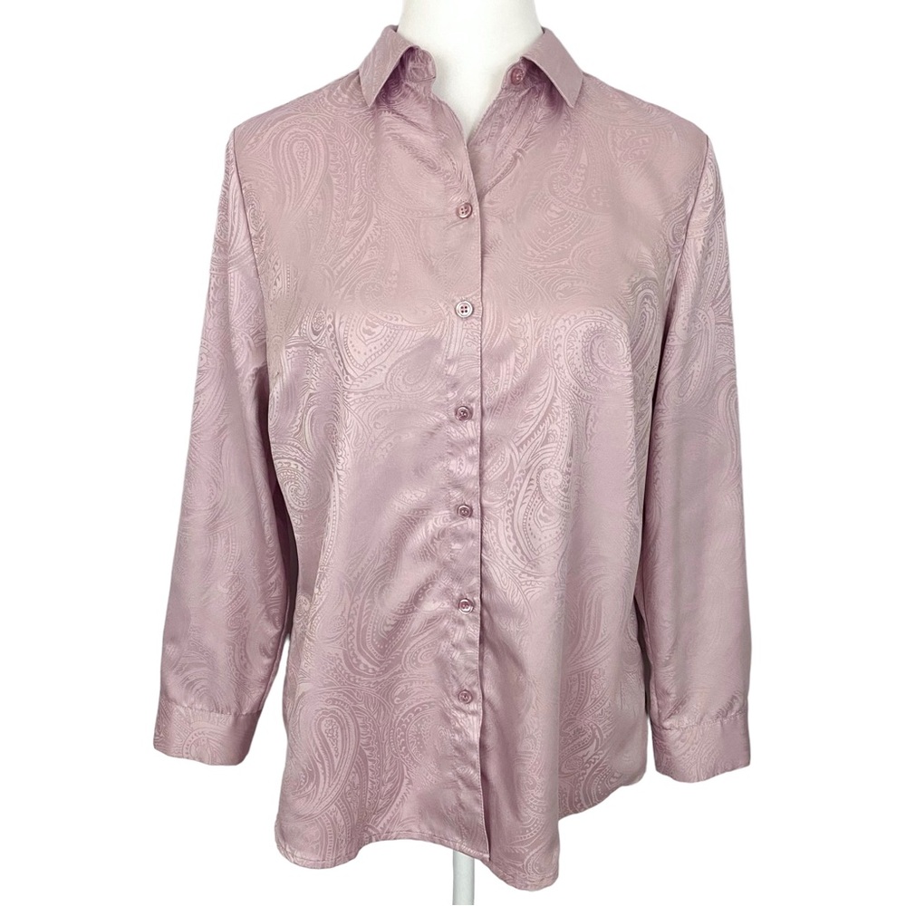 CHICO’S | Pink Paisley Silky Soft Satin Button Down Blouse